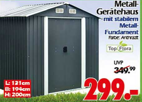 Metall-Gerätehaus mit stabilem Metall-Fundament - Farbe: Anthrazit