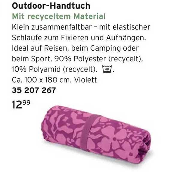 Outdoor-Handtuch mit recyceltem Material