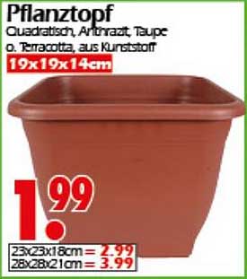 Pflanztopf - Quadrat, Anthrazit, Taupe o. Terracotta, aus Kunststoff