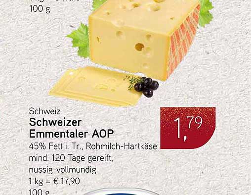 Schweizer Emmentaler AOP – 100 g für nur 1,79 €