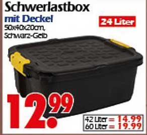 Schwerlastbox mit Deckel 24 Liter - Schwarz-Gelb