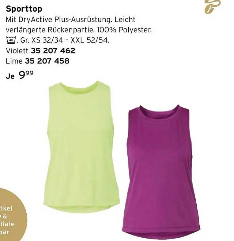 Sporttop mit DryActive Plus-Ausrüstung in Violett und Lime