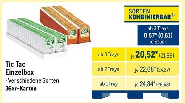 Tic Tac Einzelbox – verschiedene Sorten im 36er-Karton