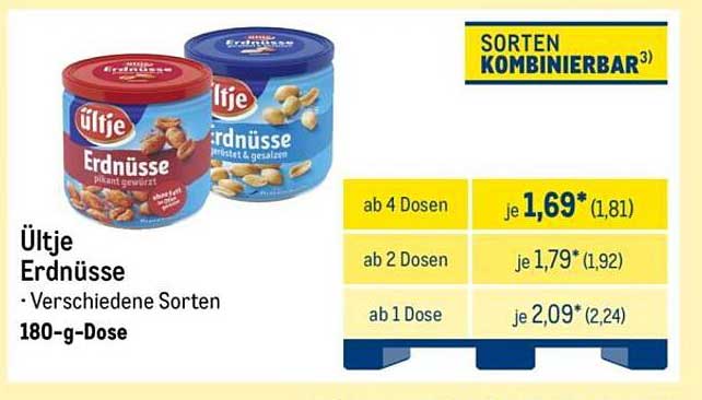 Ültje Erdnüsse - verschiedene Sorten in 180-g-Dosen