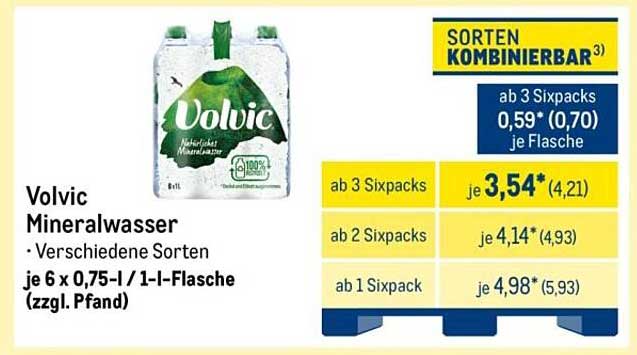 Volvic Mineralwasser - 6 x 0,75 l / 1 l-Flasche (zzgl. Pfand)