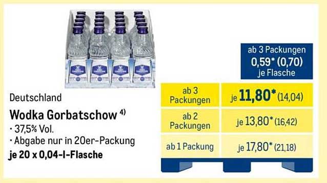 Wodka Gorbatschow 0,04 l-Flasche in 20er-Packung