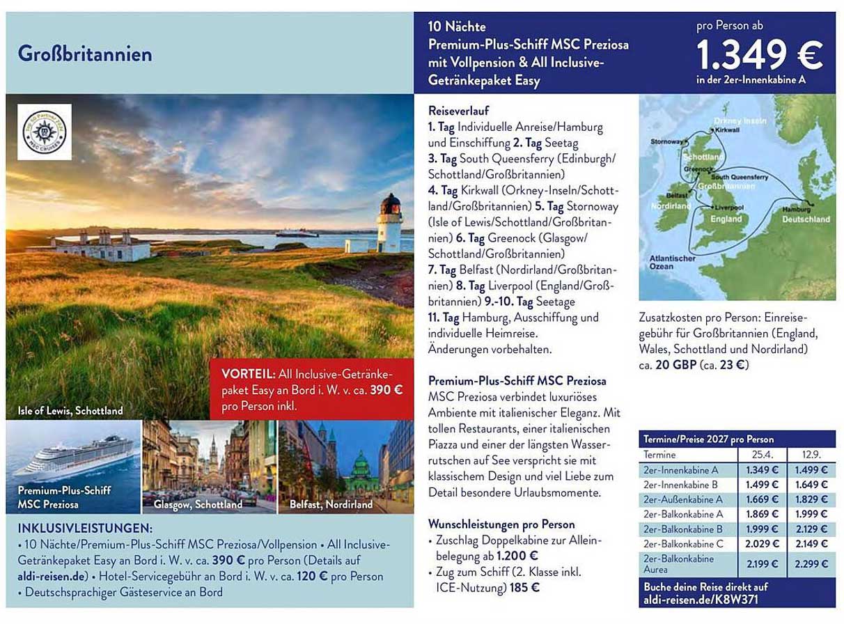 10 Nächte Premium-Plus-Schiff MSC Preziosa mit Vollpension & All Inclusive-Getränkepaket Easy