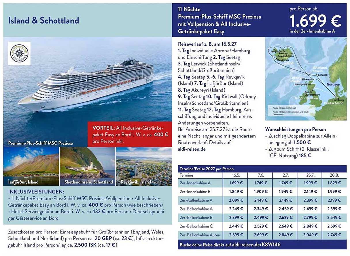11 Nächte Premium-Plus-Schiff MSC Preziosa mit Vollpension & All Inclusive-Getränkepaket Easy