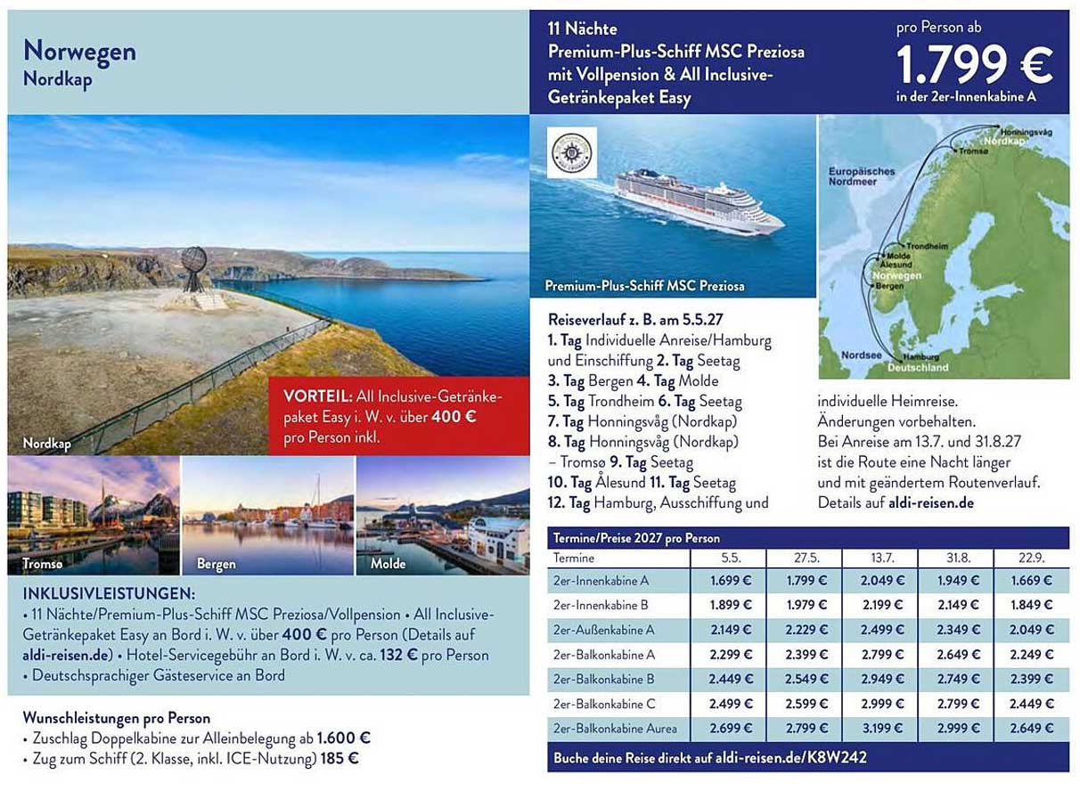 11 Nächte Premium-Plus-Schiff MSC Preziosa mit Vollpension & All Inclusive-Getränkepaket Easy