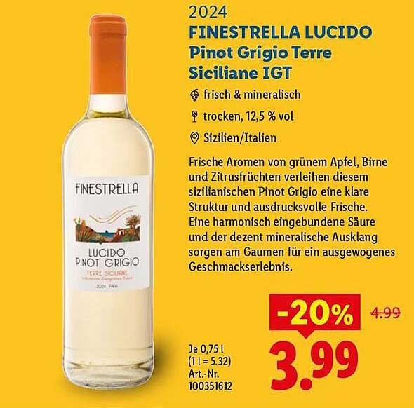 2024 FINESTRELLA LUCIDO Pinot Grigio Terre Siciliane IGT