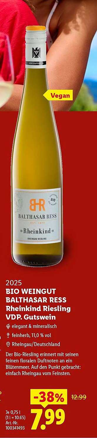 2025 BIO WEINGUT BALTHASAR RESS Rheinkind Riesling VDP. Gutswein