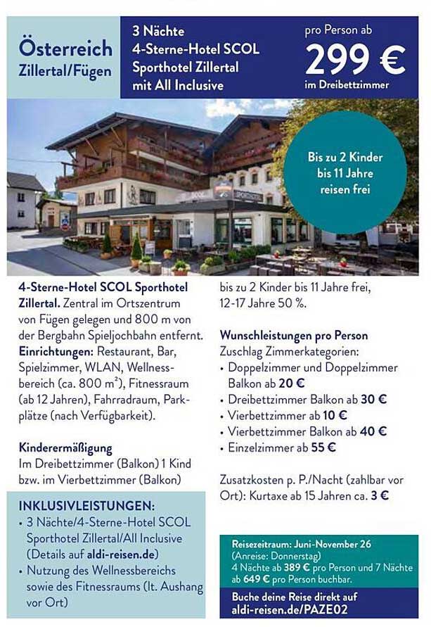 3 Nächte 4-Sterne-Hotel SCOL Sporthotel Zillertal mit All Inclusive