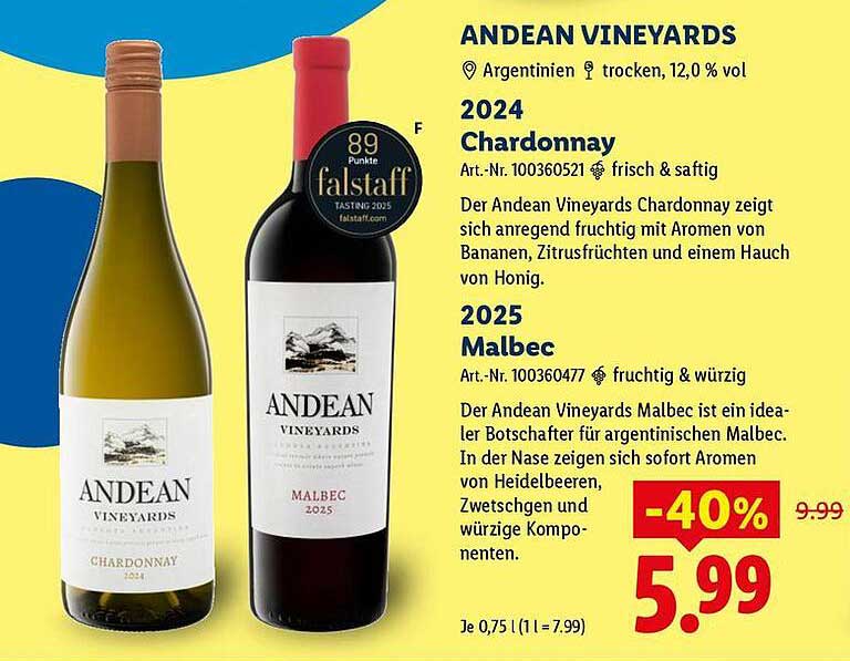 ANDEAN VINEYARDS 2024 Chardonnay 2025 Malbec