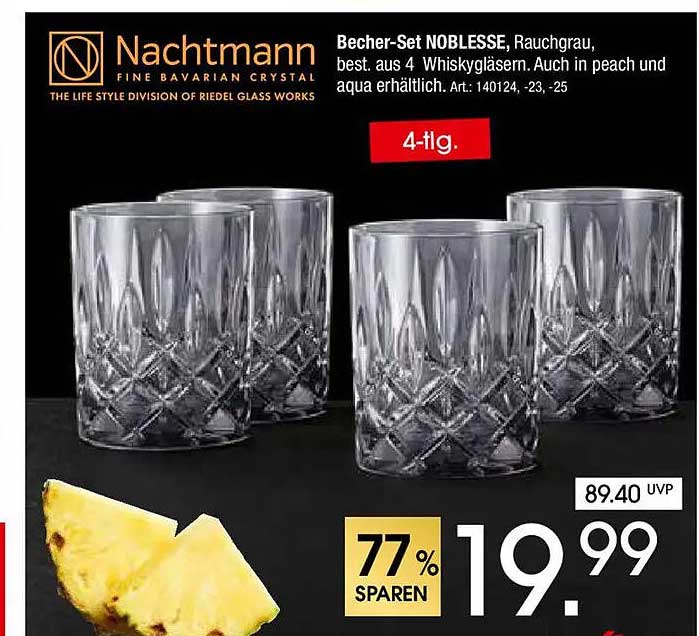 Becher-Set NOBLESSE, Rauchgrau, best. aus 4 Whiskygläsern. Auch in peach und aqua erhältlich. Art.: 140124, -23, -25