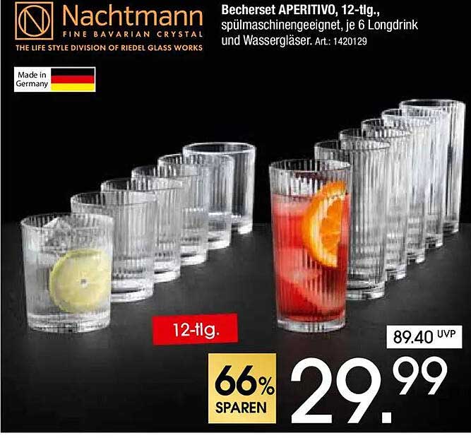 Becherset APERITIVO, 12-tlg., spülmaschinenegeeignet, je 6 Longdrink und Wassergläser. Art.: 1420129