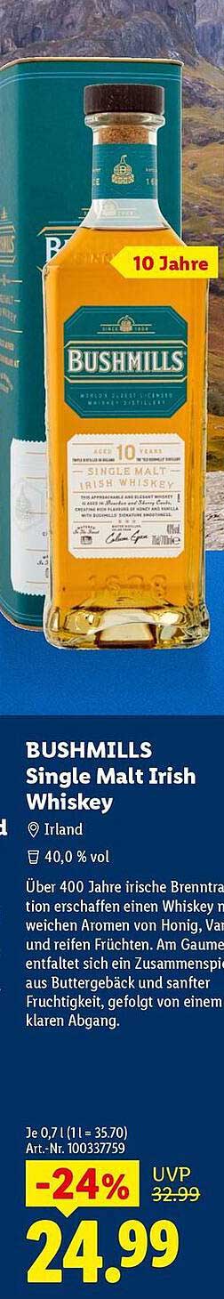 BUSHMILLS Single Malt Irish Whiskey