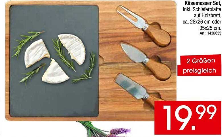 Käsemesser Set, inkl. Schieferplatte auf Holzbrett, ca. 28x26 cm oder 35x25 cm