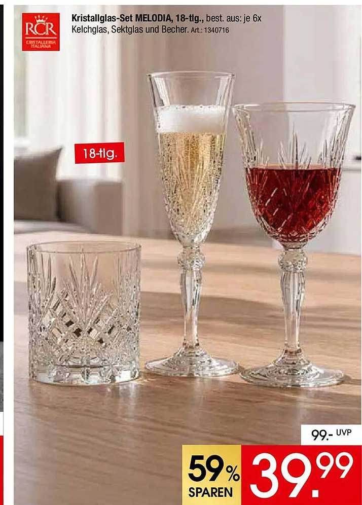 Kristallglas-Set MELODIA, 18-tlg., best. aus: je 6x Kelchglas, Sektglas und Becher. Art.: 1340716