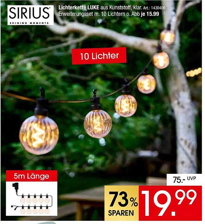 Lichterkette LUKE aus Kunststoff, klar. Art.: 1430406 Erweiterungsset m. 10 Lichtern o. Abb je 15.99