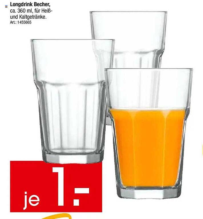 Longdrink Becher, ca. 360 ml, für Heiß- und Kaltgetränke.