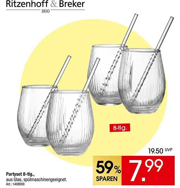 Partyset 8-tlg., aus Glas, spülmaschinengeeignet.