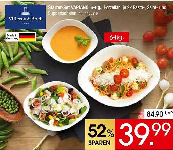 Starter-Set VAPIANO, 6-tlg., Porzellan, je 2x Pasta-, Salat- und Suppenschalen. Art.: 1155916