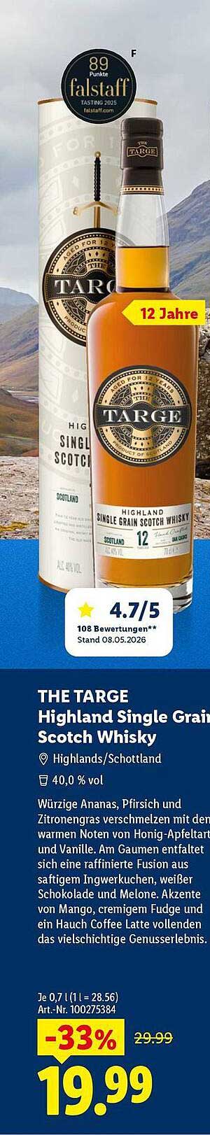 THE TARGE Highland Single Grain Scotch Whisky