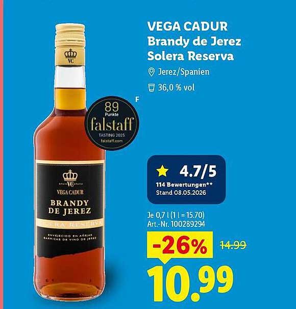 VEGA CADUR Brandy de Jerez Solera Reserva