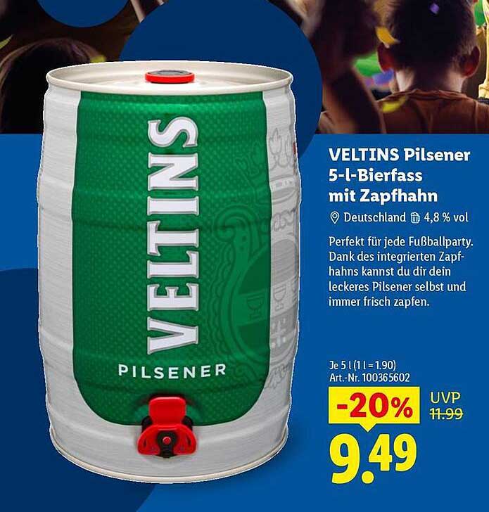 VELTINS Pilsener 5-l-Bierfass mit Zapfhahn