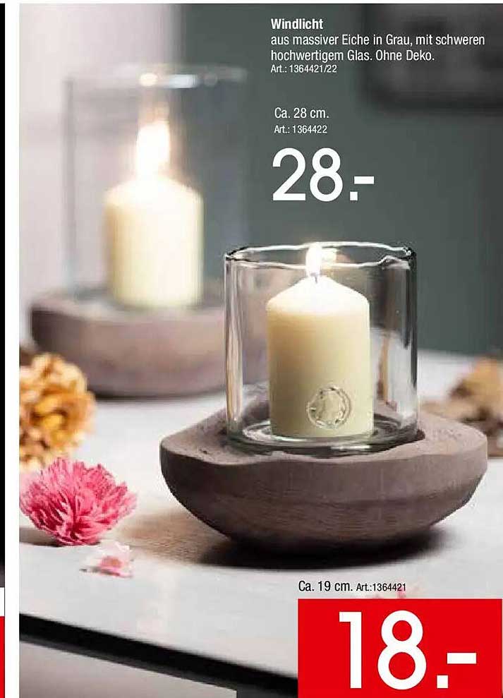 Windlicht aus massiver Eiche in Grau, mit schwerem hochwertigem Glas. Ohne Deko.