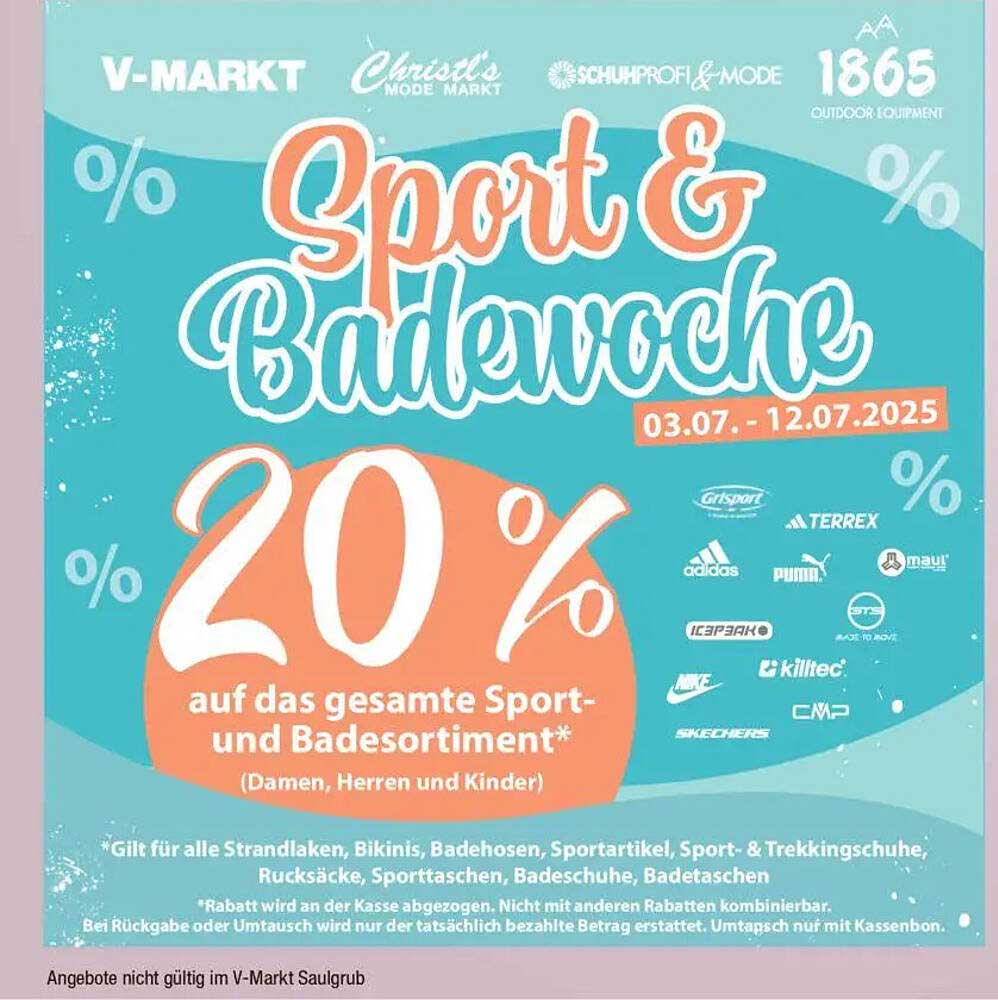 20% Rabatt auf das gesamte Sport- und Badesortiment bei V-Markt