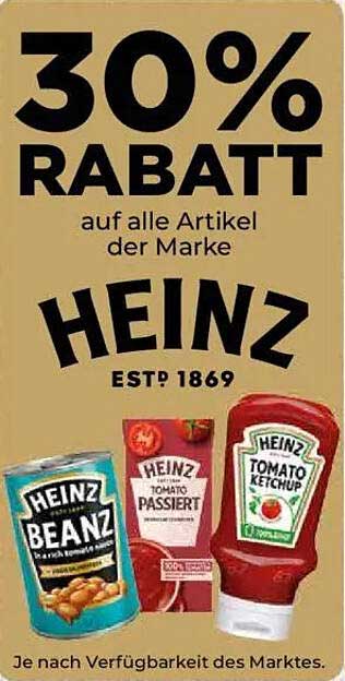 30% Rabatt auf alle Artikel der Marke Heinz