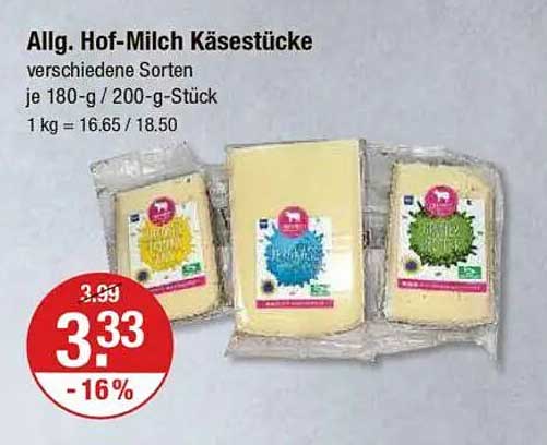 Allg. Hof-Milch Käsestücke verschiedene Sorten je 180-g / 200-g-Stück