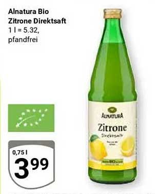 Alnatura Bio Zitronen Direktsaft 0,75 l für nur 3,99 €