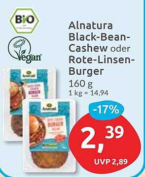 Alnatura Black-Bean-Cashew oder Rote-Linsen-Burger 160 g