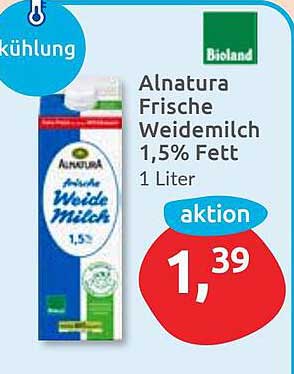 Alnatura Frische Weidemilch 1,5% Fett 1 Liter