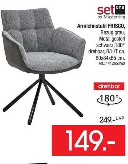 Armlehnstuhl FRISCO, Bezug grau, Metallgestell schwarz, 180° drehbar