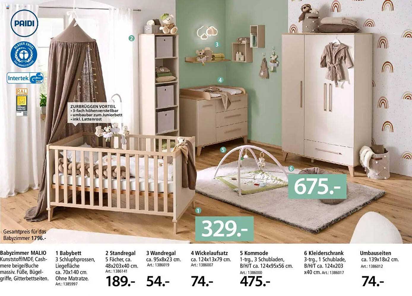 Babymöbelset MALIO - Kompletteinrichtung für das Kinderzimmer