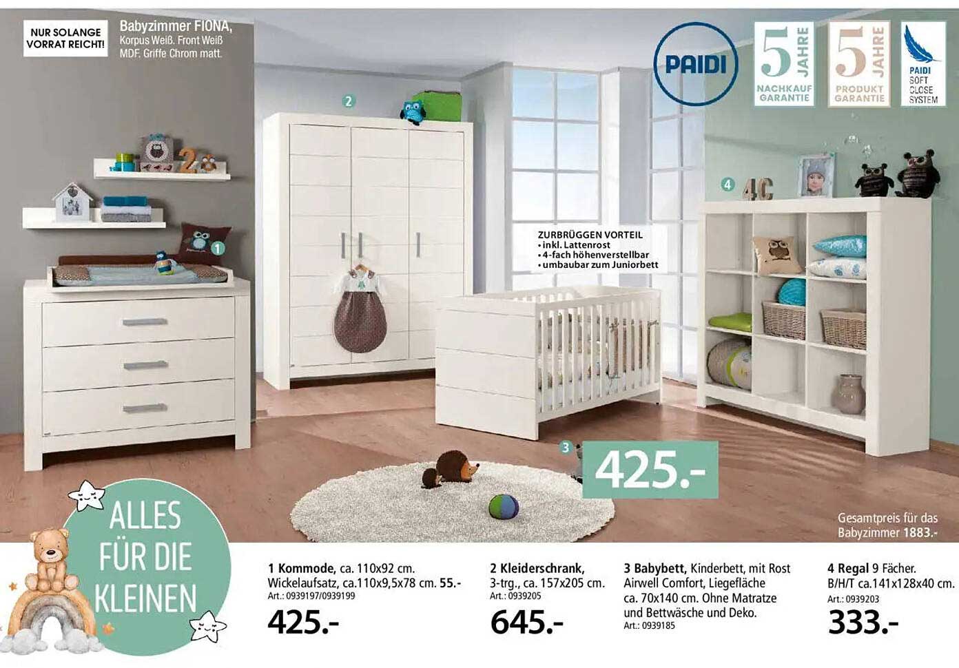 Babyzimmer FIONA, Korpus Weiß, Front Weiß