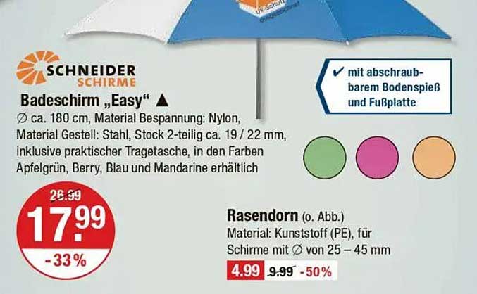 Badeschirm "Easy" von Schneider - Ideal für Ihren Sommer