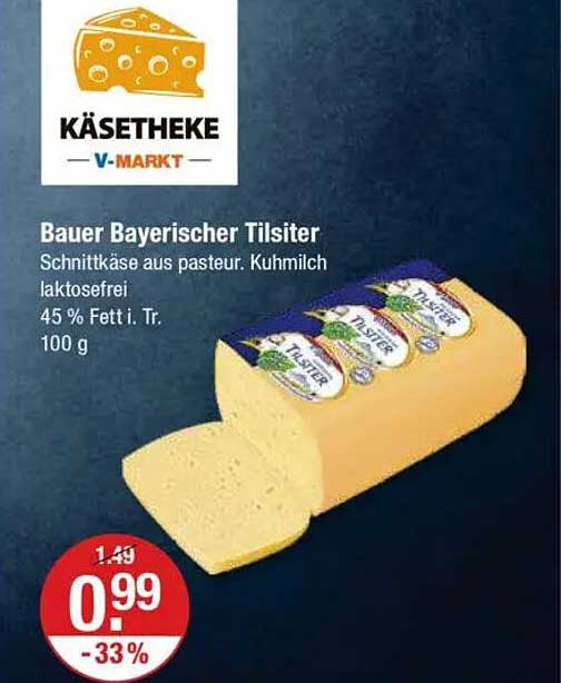 Bauer Bayerischer Tilsiter - Schnittkäse aus pasteurisierter Kuhmilch, laktosefrei