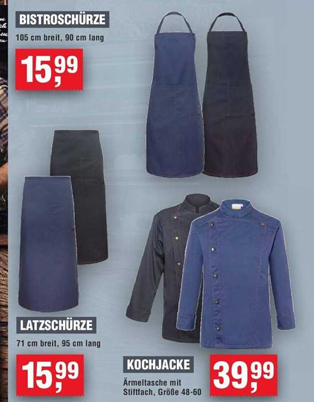 Bistroschürze, Latzschürze und Kochjacke – Jetzt sparen!