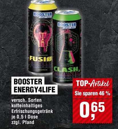 BOOSTER ENERGY4LIFE - Verschiedene Sorten koffeinhaltiges Erfrischungsgetränk
