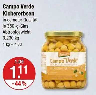 Campo Verde Kichererbsen in demeter Qualität 350-g-Glas
