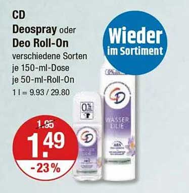 CD Deospray oder Deo Roll-On verschiedene Sorten je 150-ml-Dose je 50-ml-Roll-On