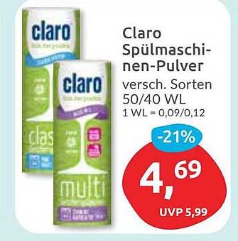 Claro Spülmaschinen-Pulver 50/40 WL - verschiedene Sorten