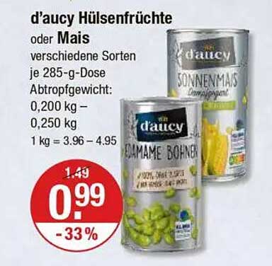 d'aucy Hülsenfrüchte oder Mais - 285-g-Dose
