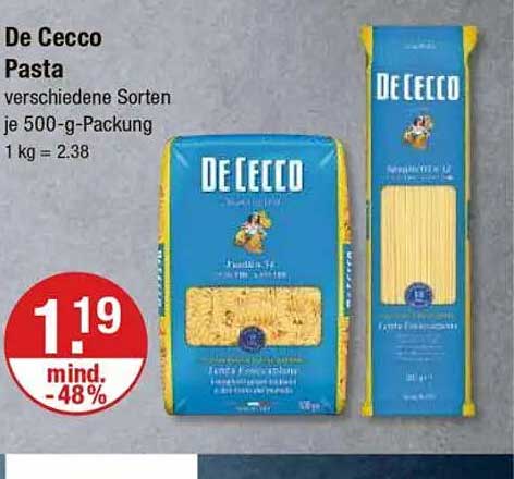 De Cecco Pasta - verschiedene Sorten je 500-g-Packung