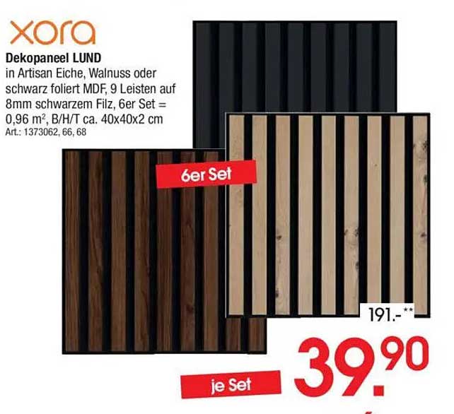 Dekopaneel LUND in Artisan Eiche, Walnuss oder schwarz