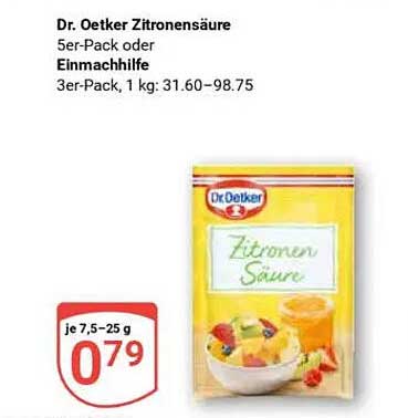 Dr. Oetker Zitronensäure 5er-Pack oder Einmachhilfe
